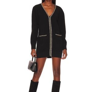 Black Knit Cardigan Dress with Chain Detail